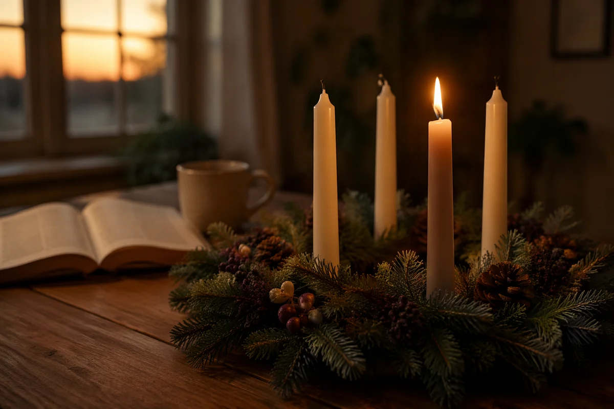 Advent Wreath Candles in Warm Evening Light