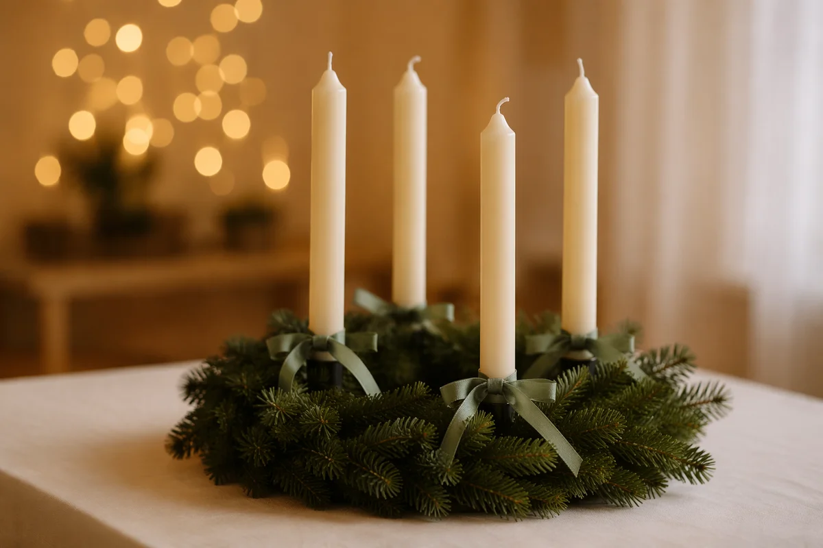 Warm Advent Wreath with Ivory Candles