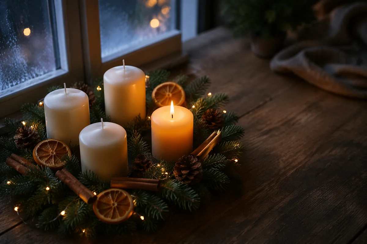 Advent Candle Wreath by Frosted Window