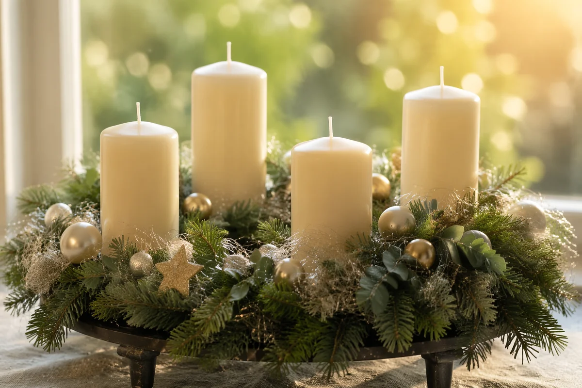 Elegant Advent Wreath with Ivory Candles