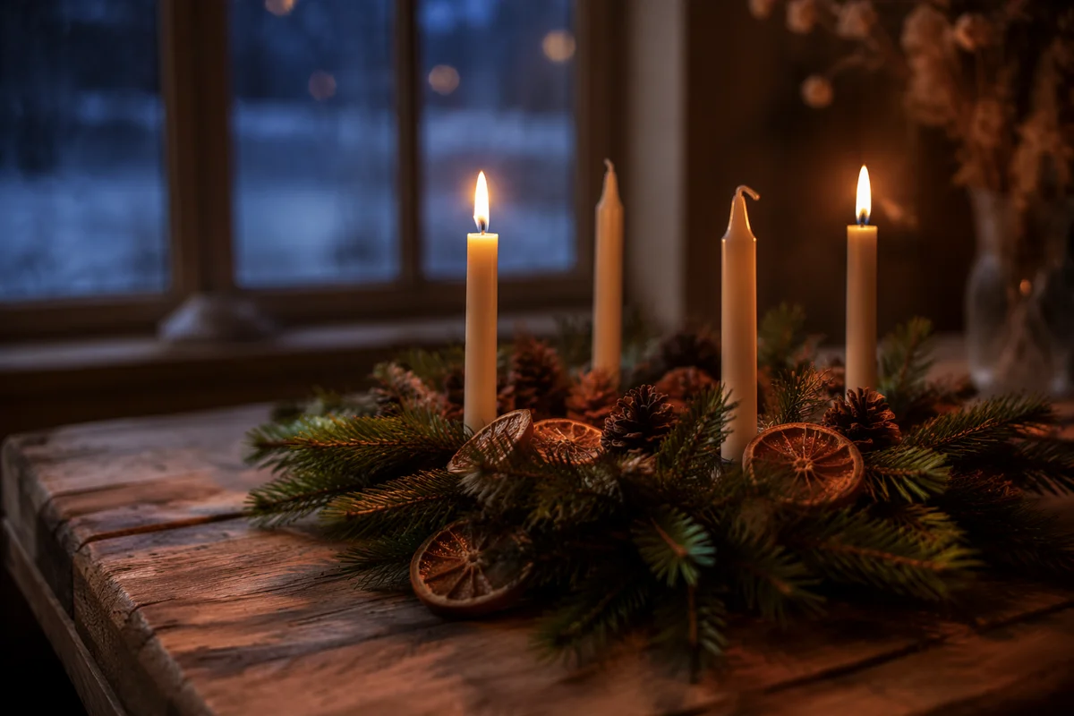 Warm Advent Wreath by Winter Window