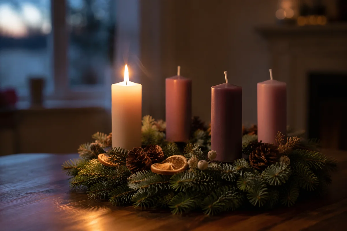 Warm Advent Candle Wreath at Dusk