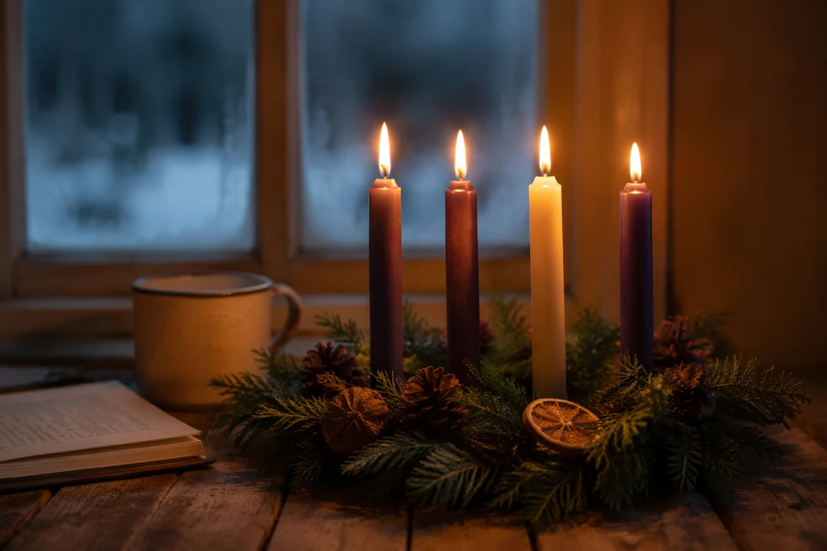Warm Advent Wreath by Winter Window