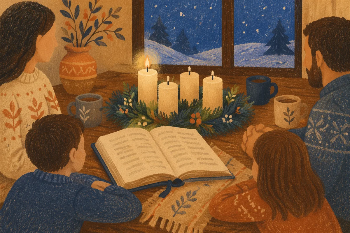 Family Hands by Advent Candlelight Table