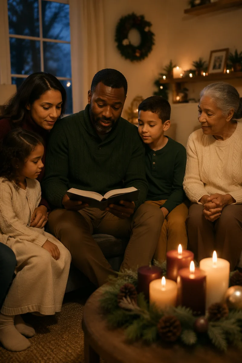 Family Reading by Candlelight at Dusk
