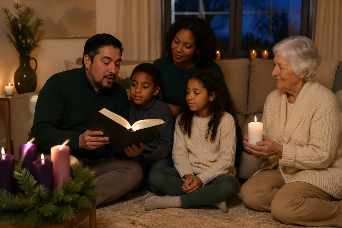 Family Reading by Candlelight at Dusk