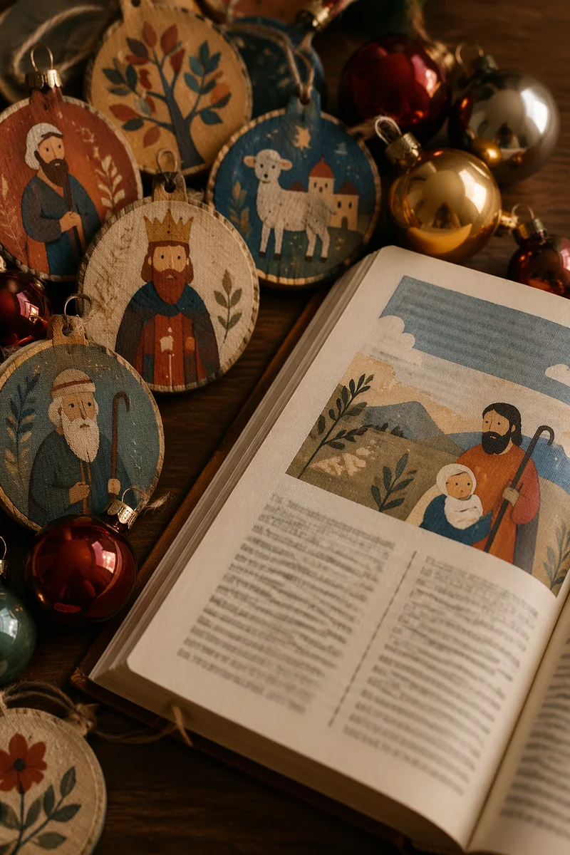 Open Book with Advent Ornaments