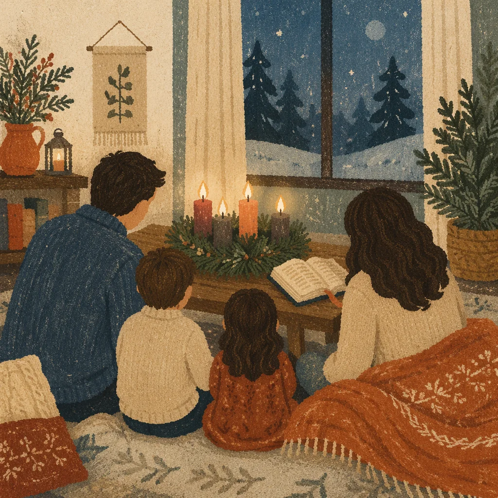 Advent Family Prayer in Cozy Living Room