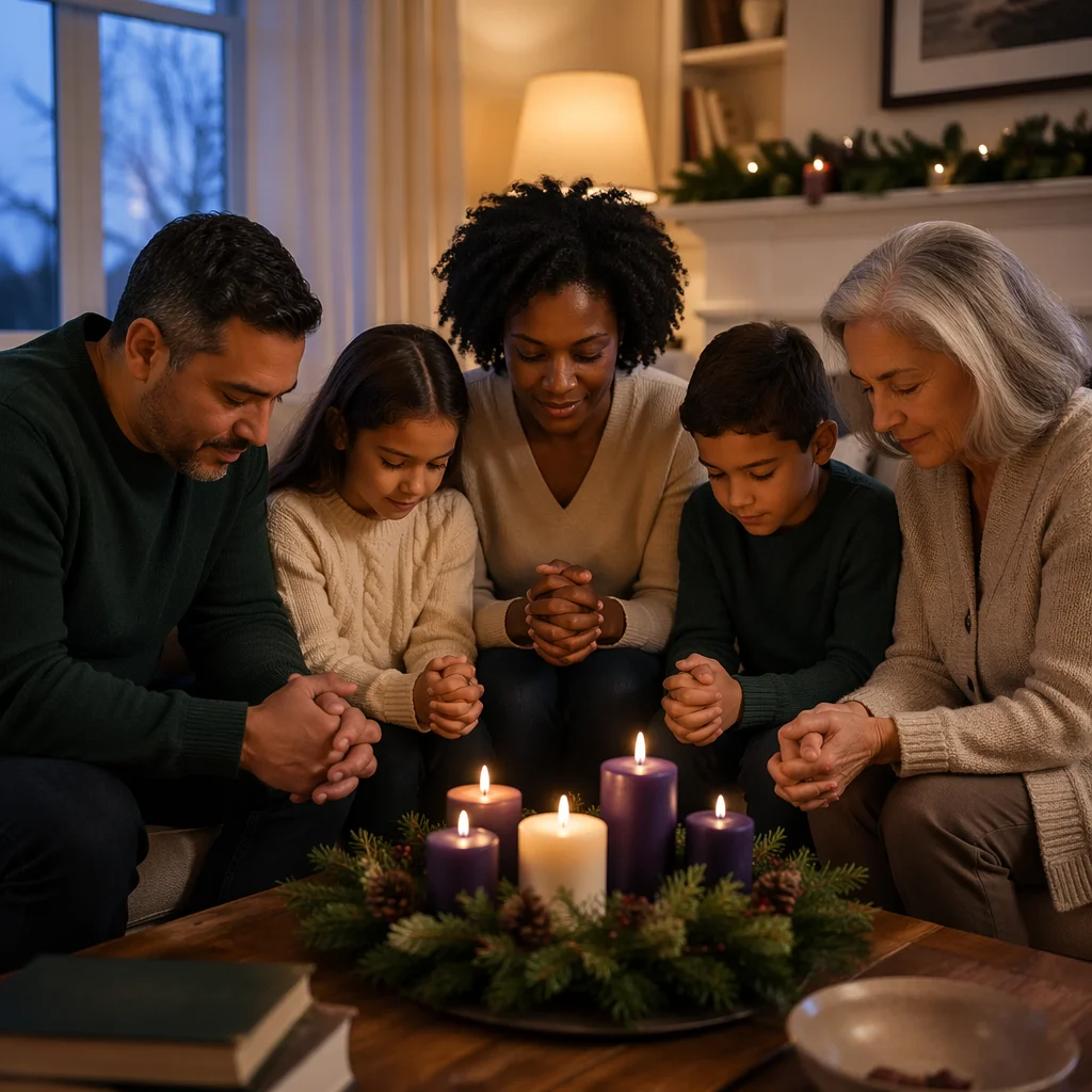 Family Kneeling in Advent Evening Prayer