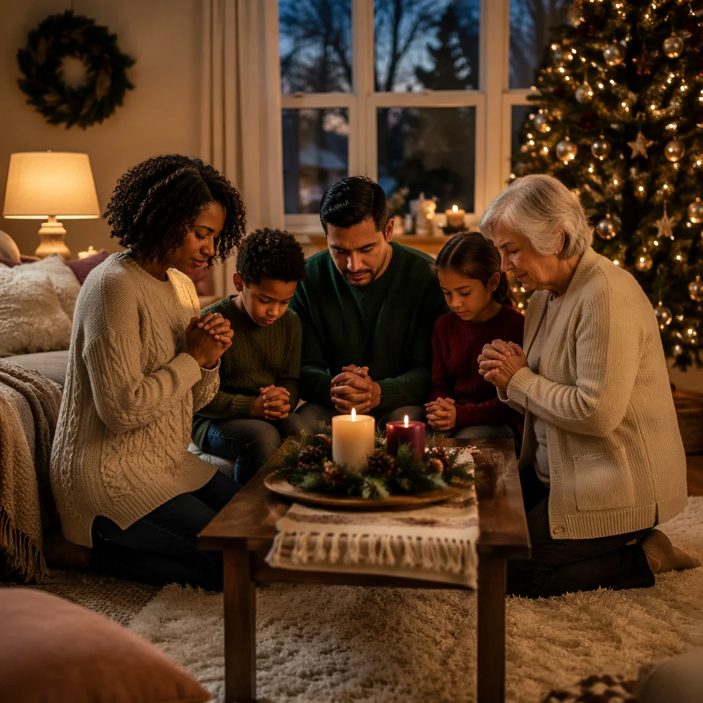 Family Advent Prayer in Cozy Living Room