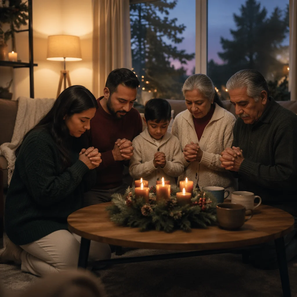 Family Advent Prayer in Cozy Living Room