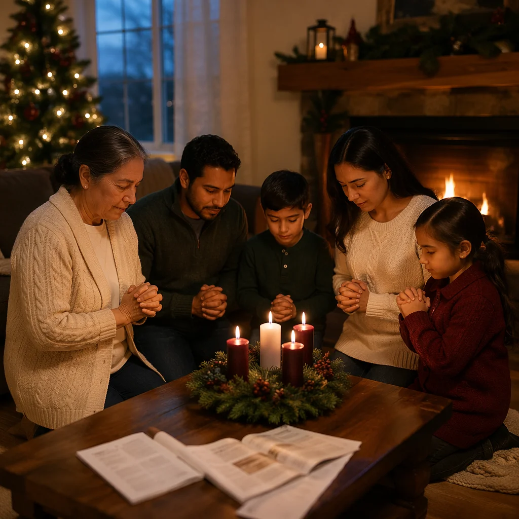 Family Advent Prayer in Cozy Living Room