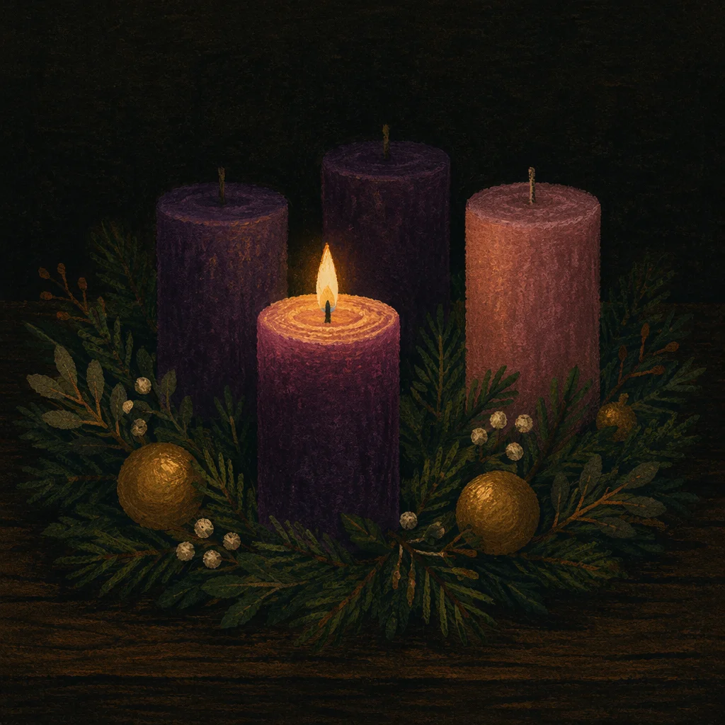 First Purple Candle Lit on Advent Wreath