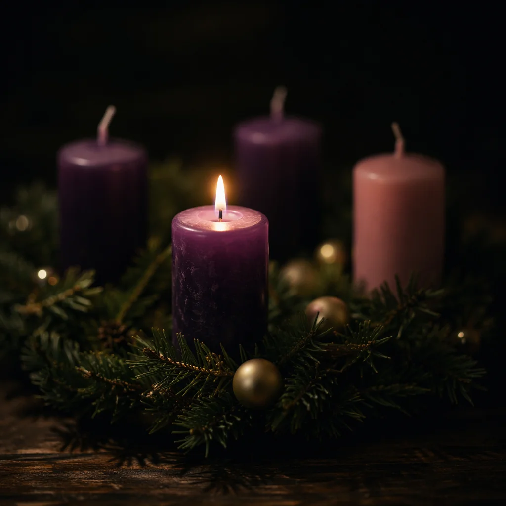 First Purple Candle Lit on Advent Wreath