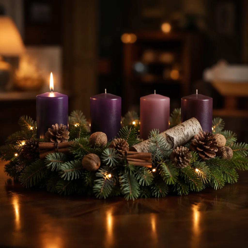 First Purple Candle on Advent Wreath