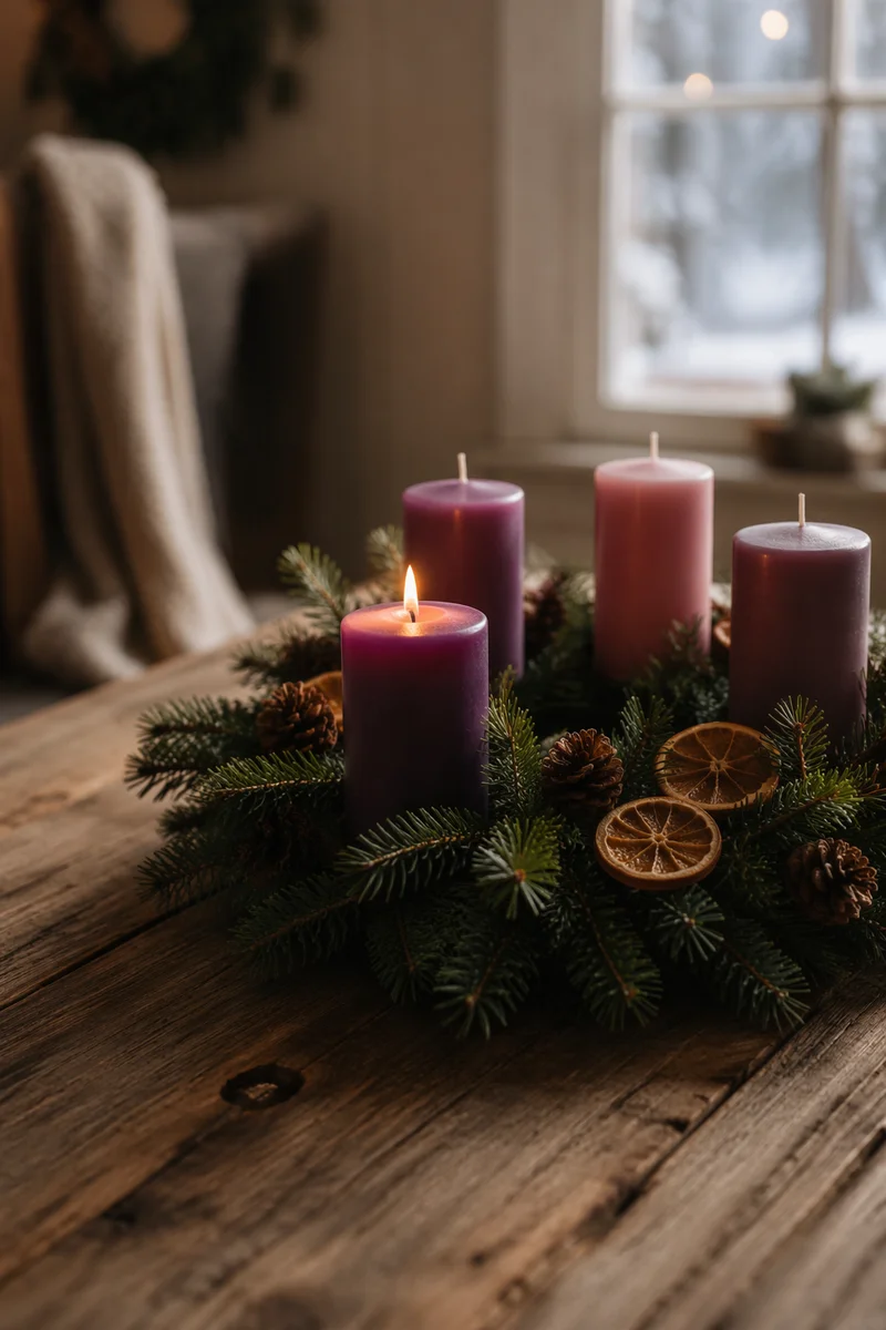 First Purple Candle on Advent Wreath