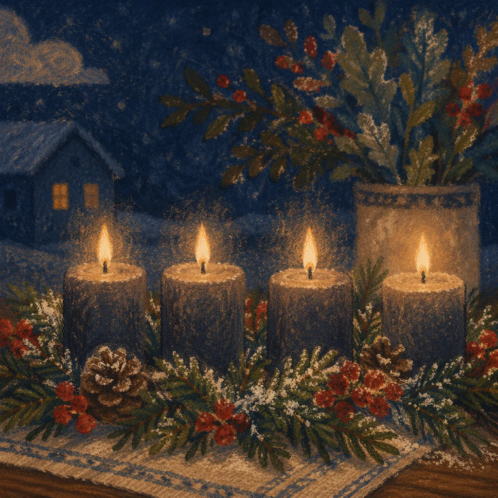 Advent Wreath With Four Glowing Candles