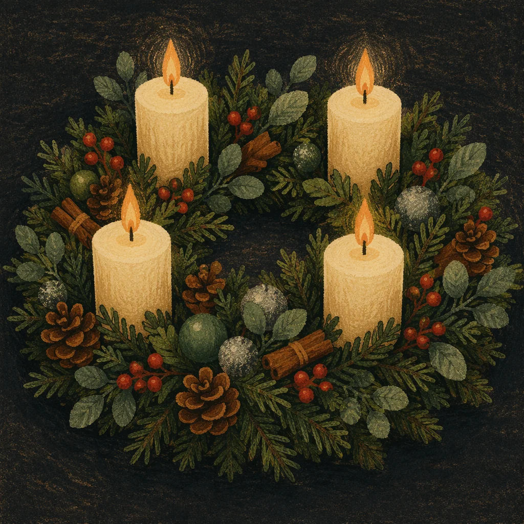 Advent Wreath with Four Lit Candles