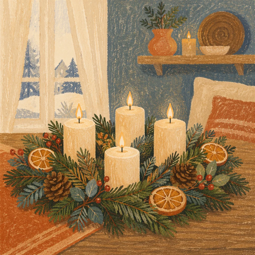 Four Lit Candles on Advent Wreath