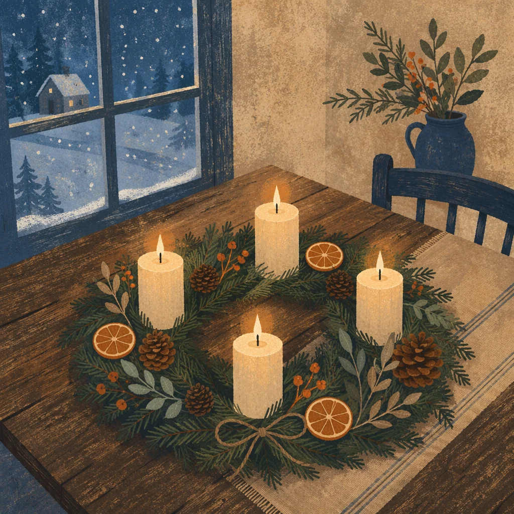 Advent Wreath with Four Lit Candles
