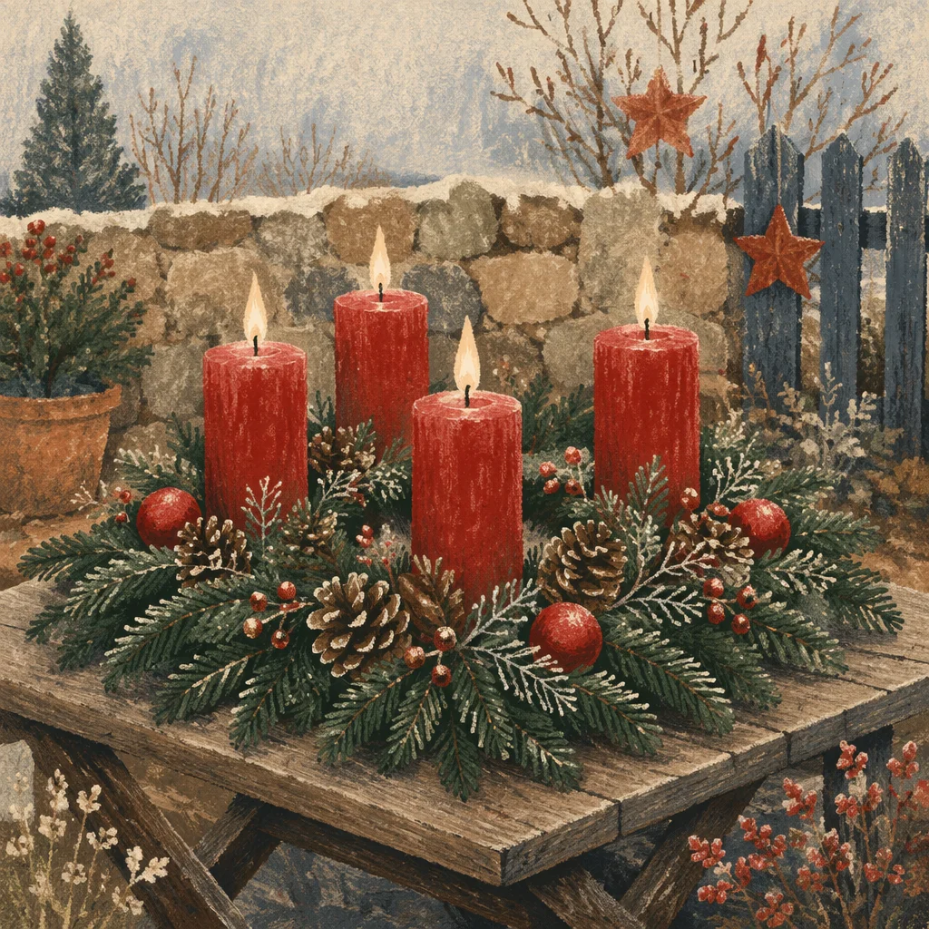 Advent Wreath with Four Lit Candles