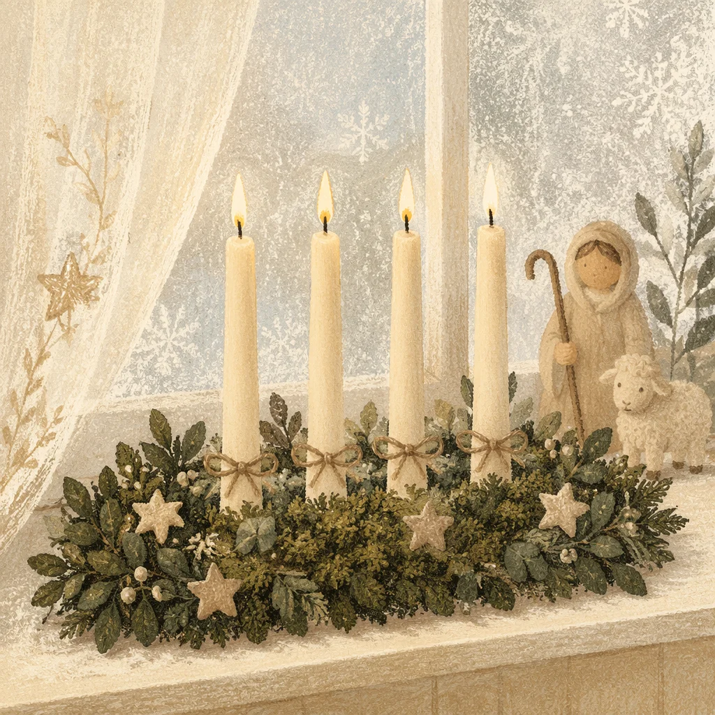 Advent Wreath with Four Lit Candles