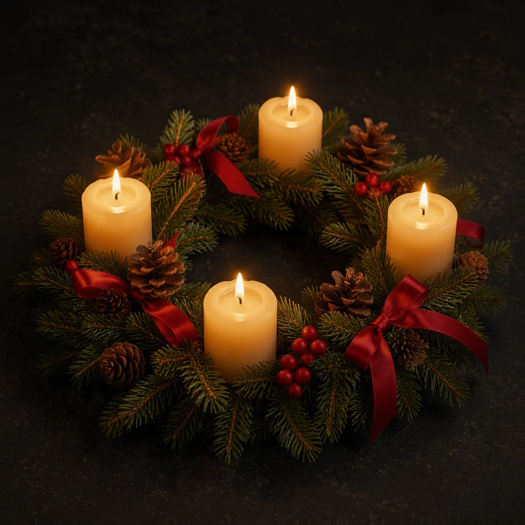 Advent Wreath with Four Lit Candles