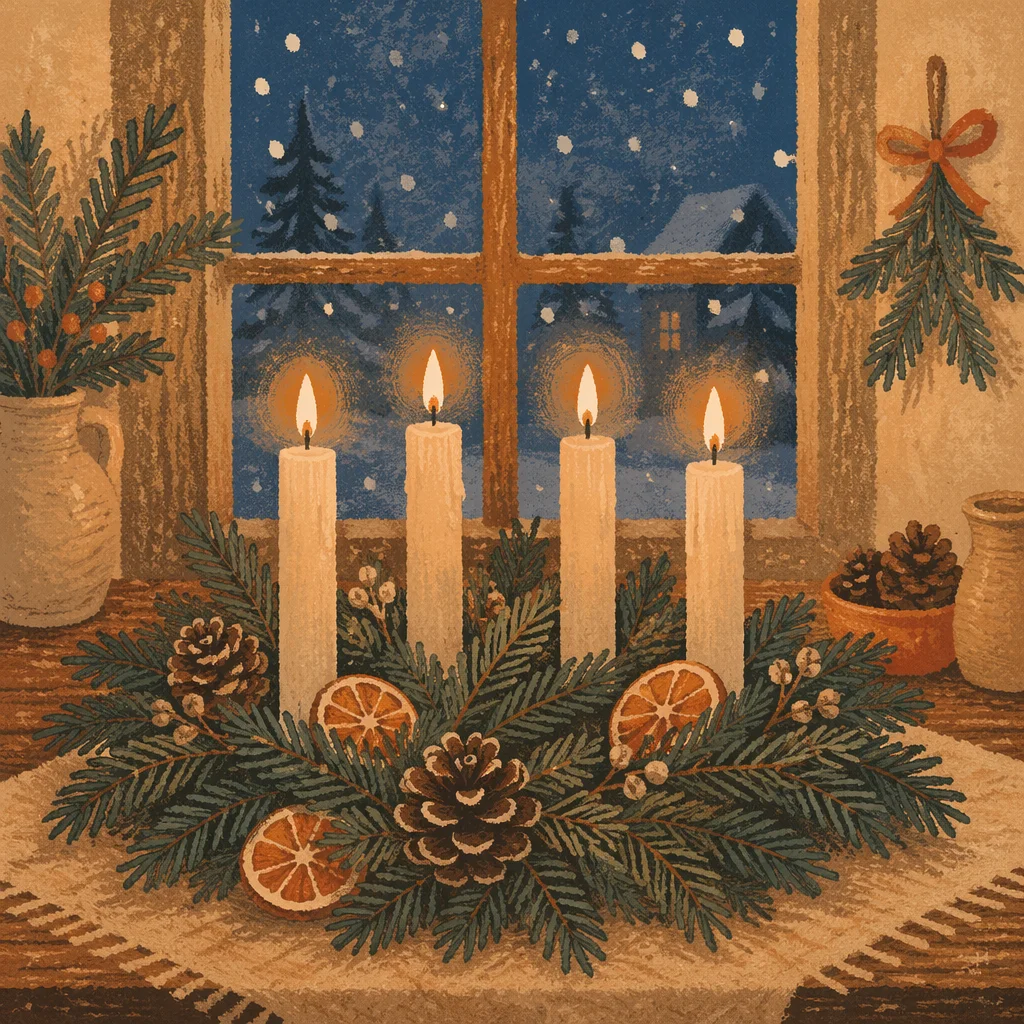 Advent Wreath with Four Lit Candles