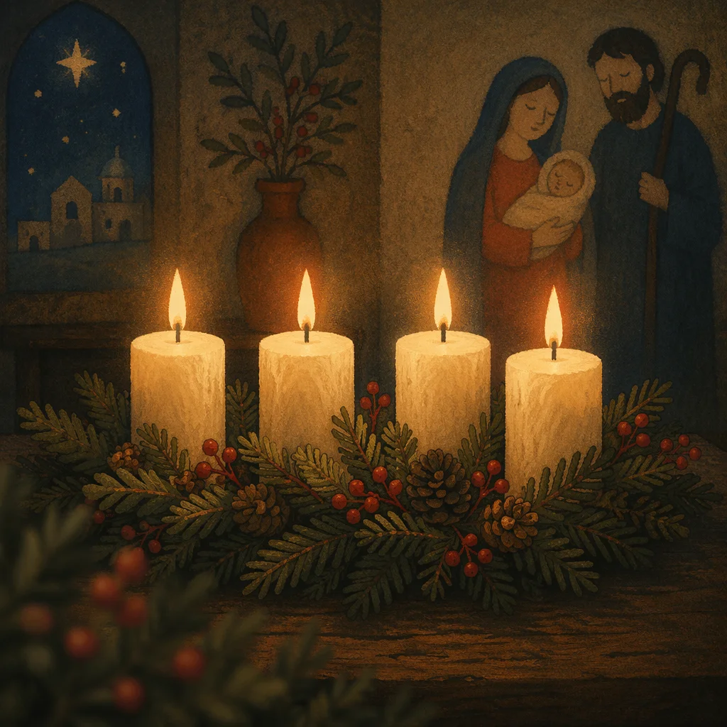 Advent Wreath With Four Candles Lit