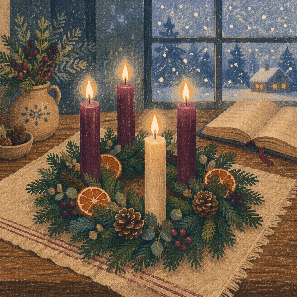 Advent Wreath Candles at Winter Blue Hour