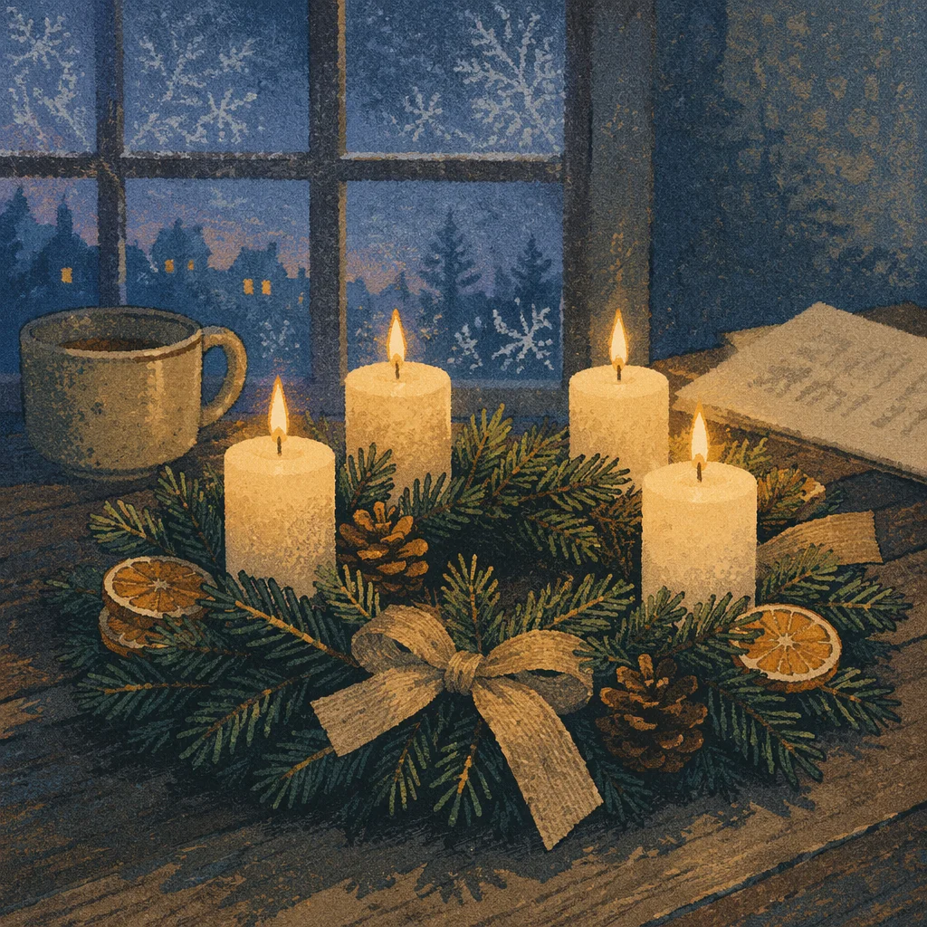 Advent Wreath With Four Lit Candles
