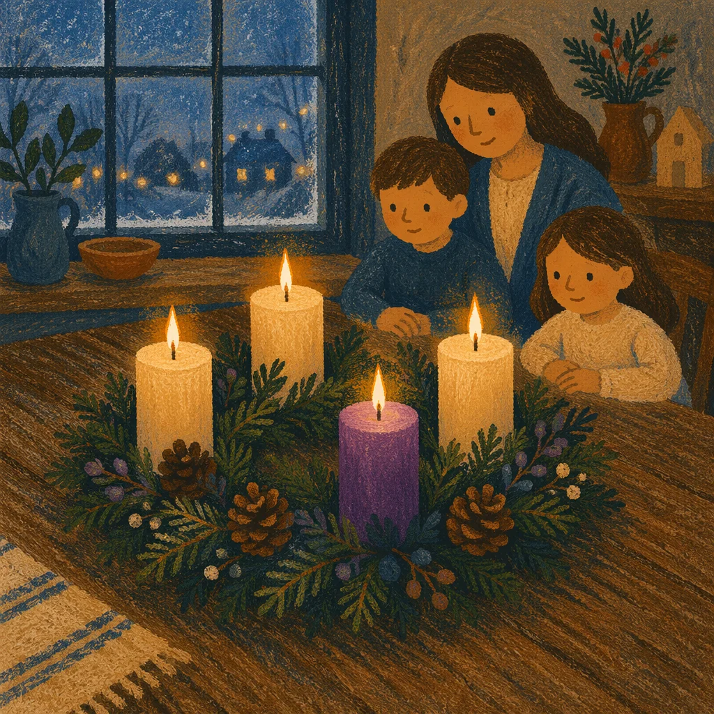 Advent Wreath With Four Lit Candles