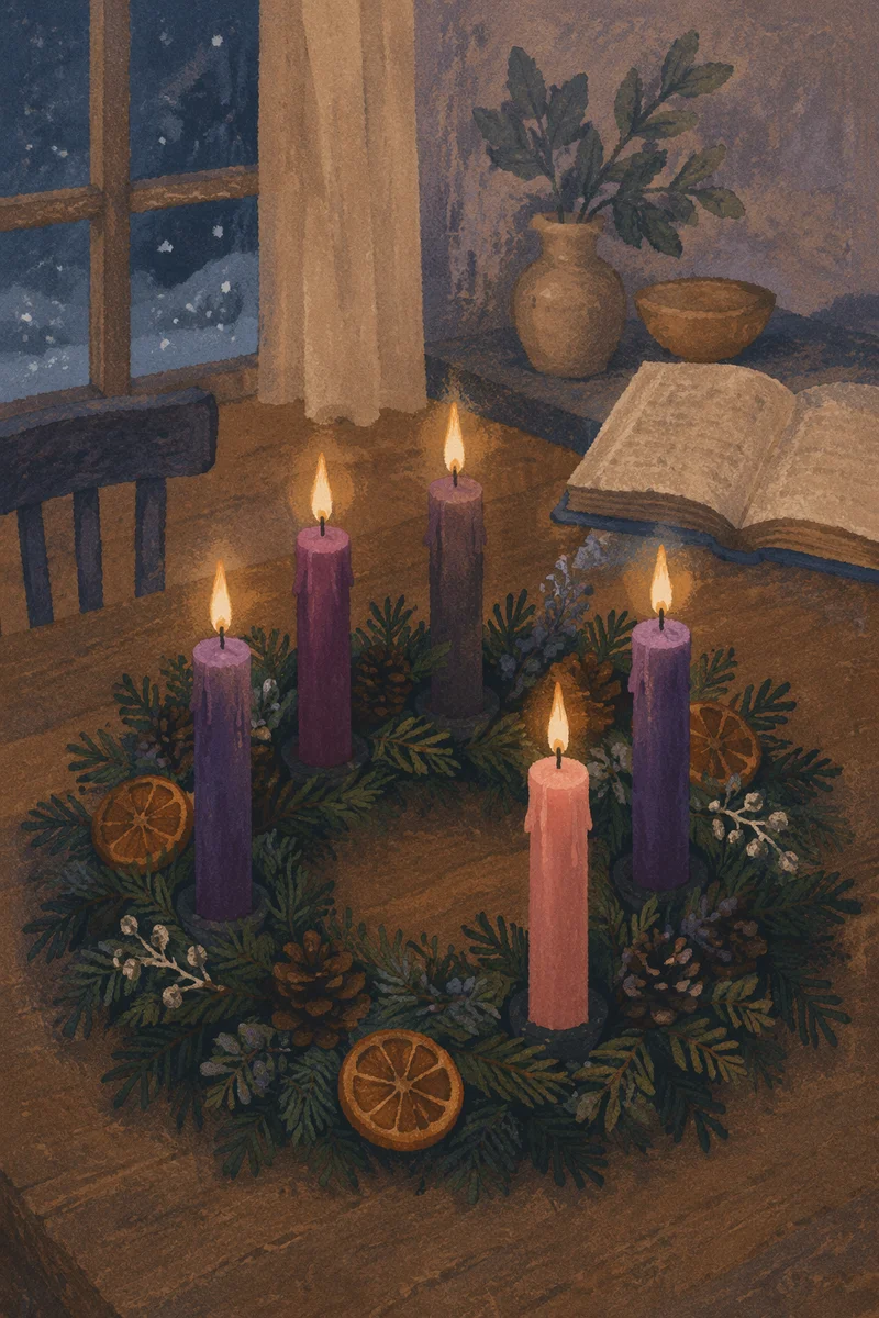 Lit Advent Wreath at Winter Blue Hour
