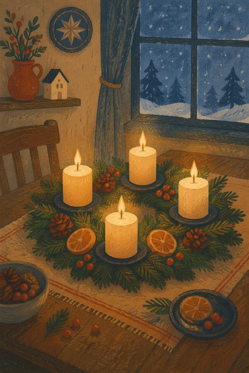 Lit Advent Wreath at Blue Hour