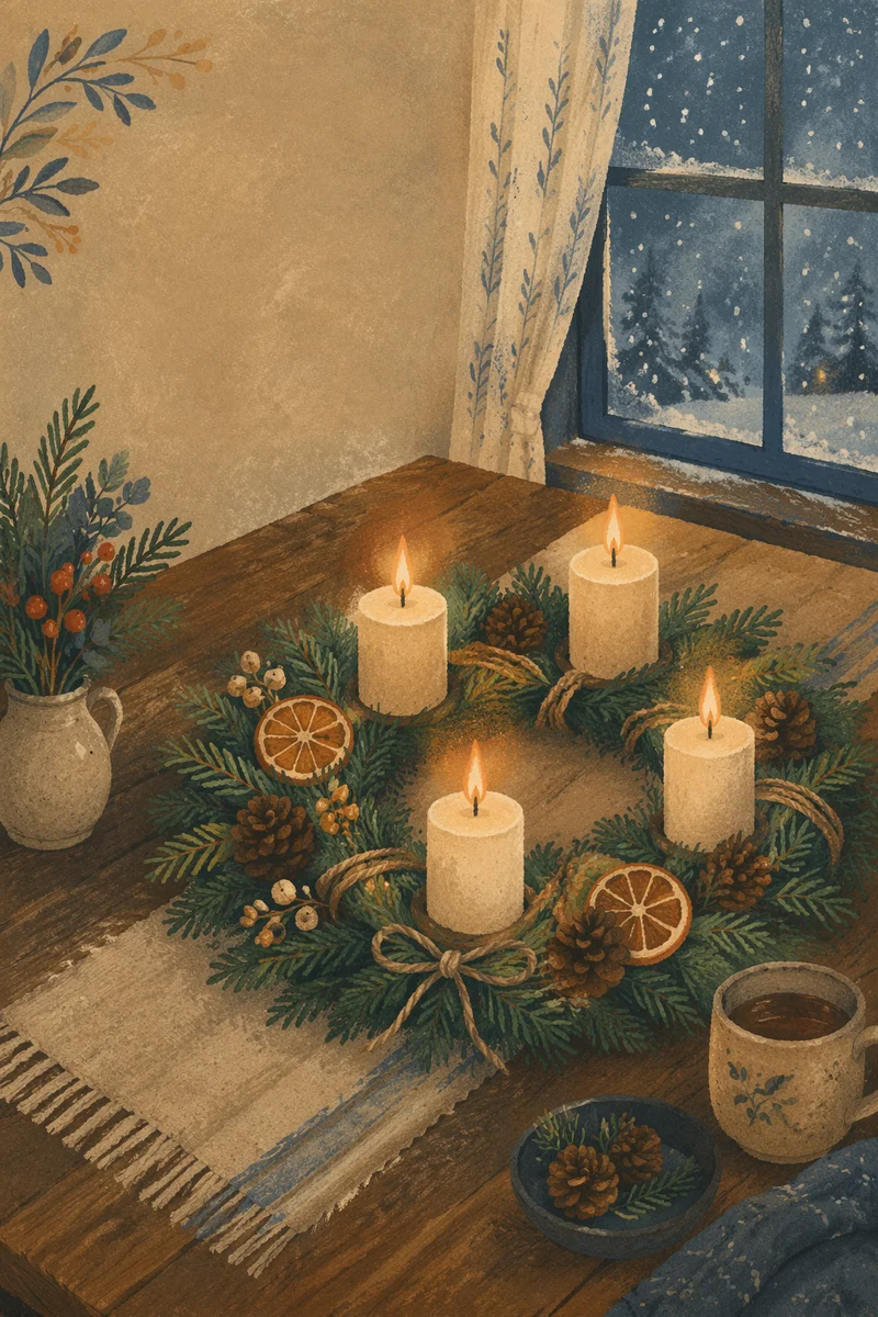 Advent Wreath with Four Lit Candles