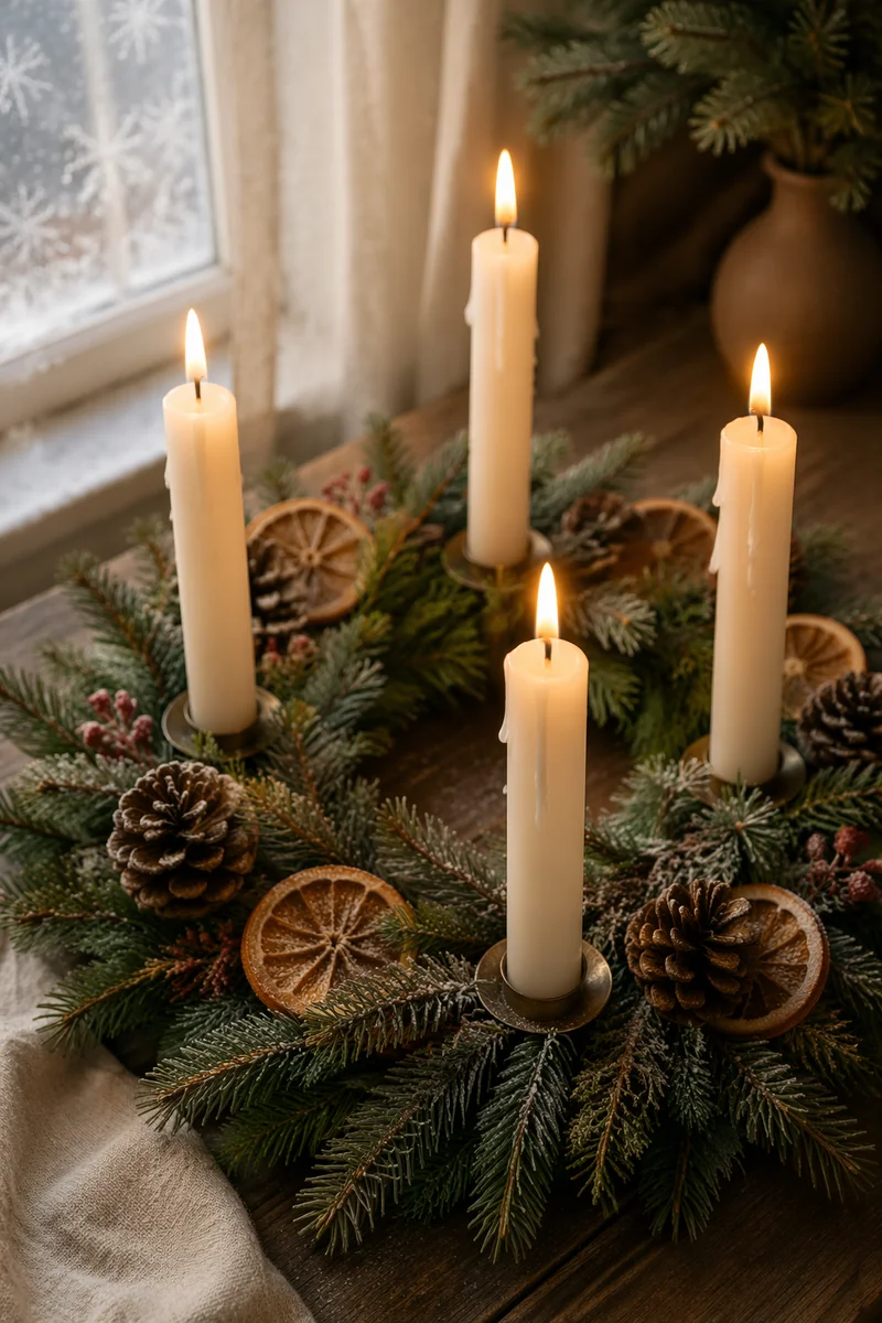 Advent Wreath with Four Lit Candles