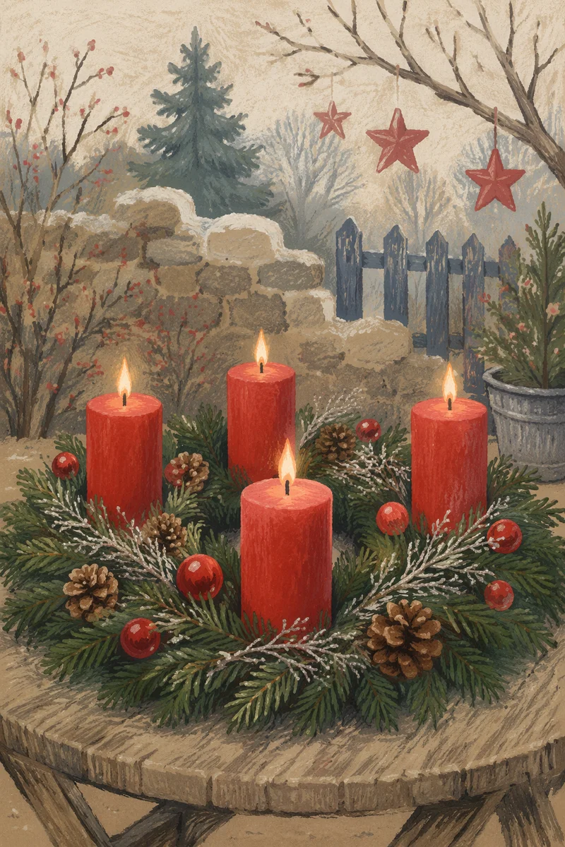 Advent Wreath with Four Lit Candles