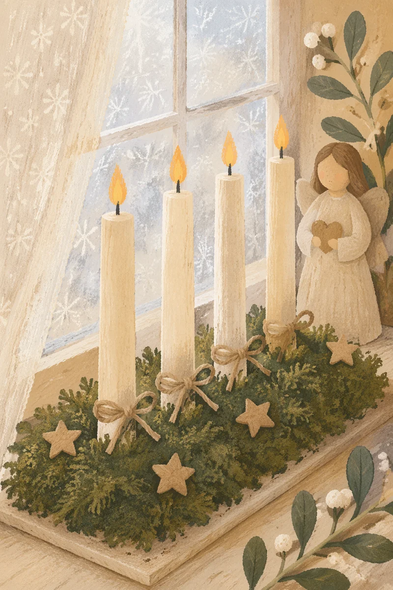 Advent Wreath with Four Lit Candles