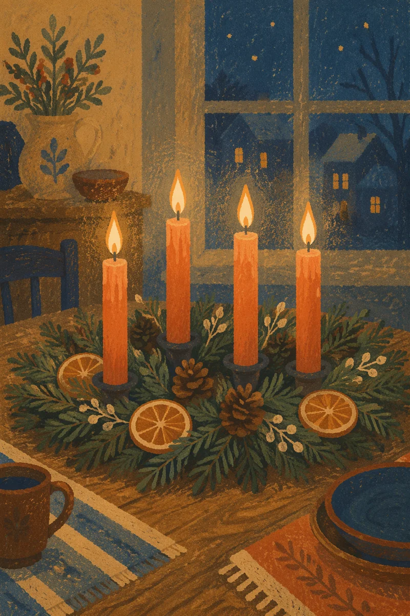 Four Lit Advent Candles at Winter Twilight