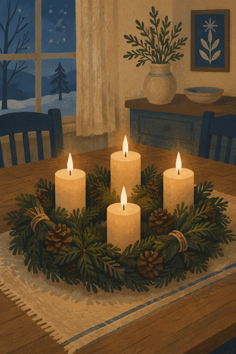 Advent Wreath Candles at Winter Dusk