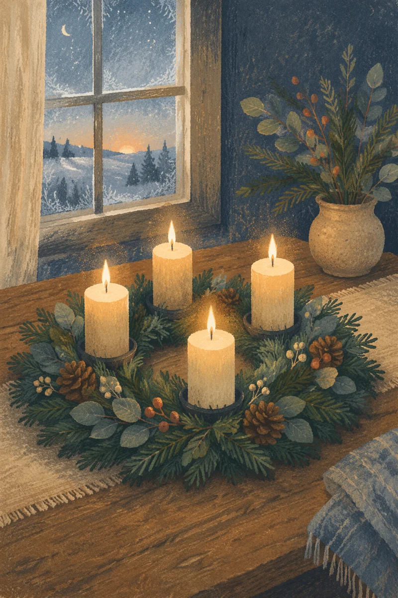 Advent Wreath With Four Lit Candles