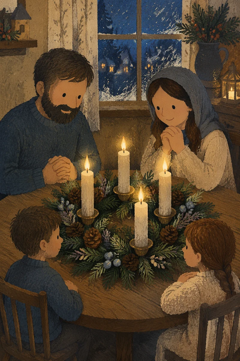 Advent Wreath With Four Lit Candles