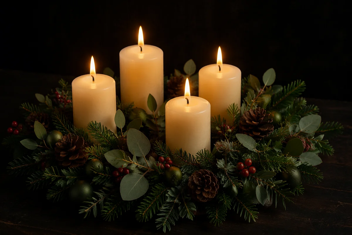 Four Lit Candles Advent Wreath