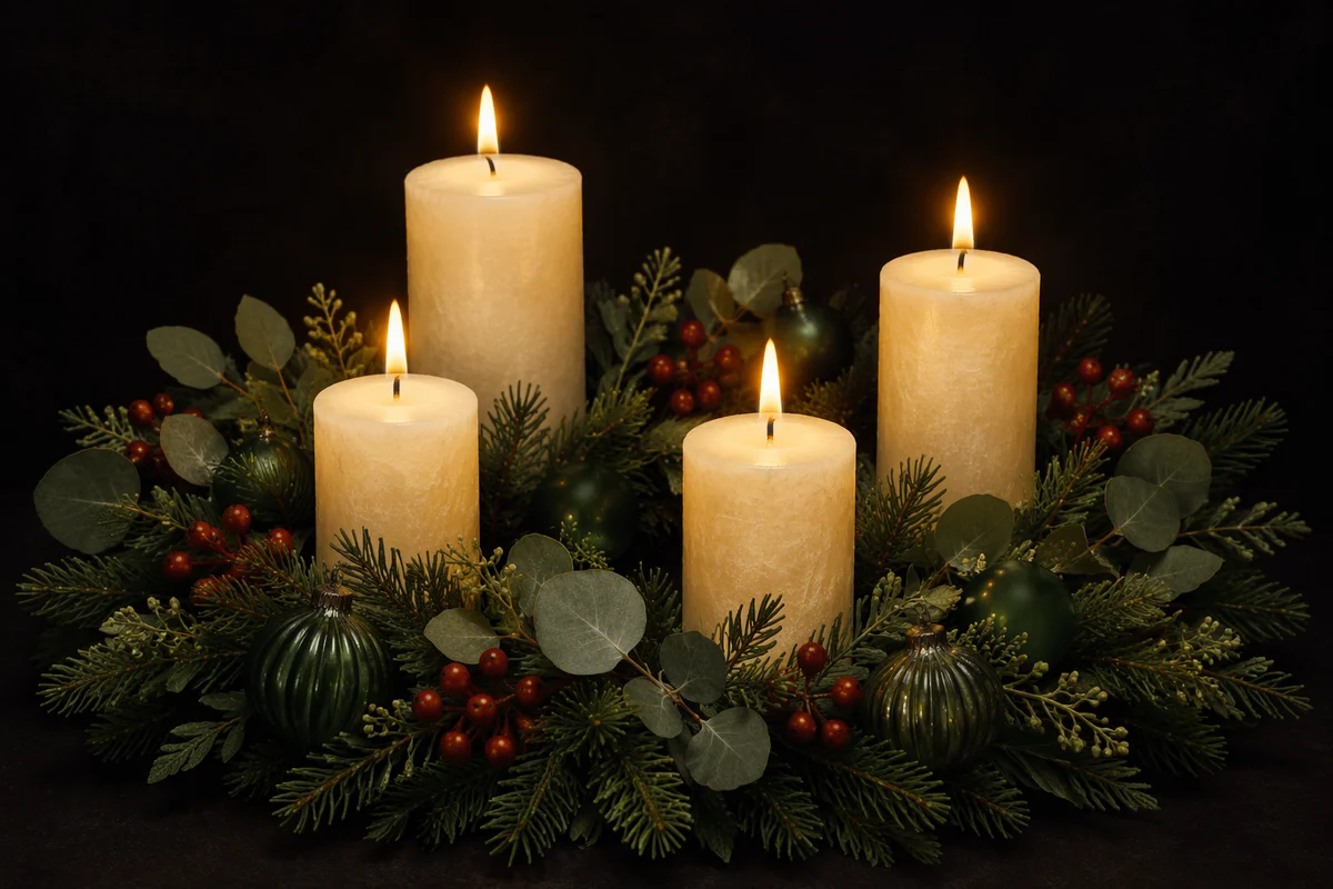 Advent Wreath with Four Lit Candles