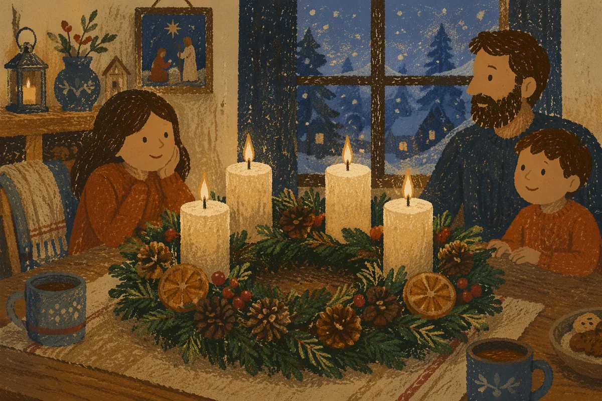Advent Wreath with Four Lit Candles