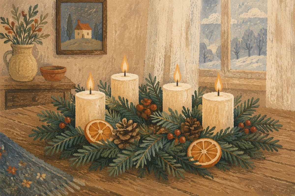Advent Wreath with Four Lit Candles