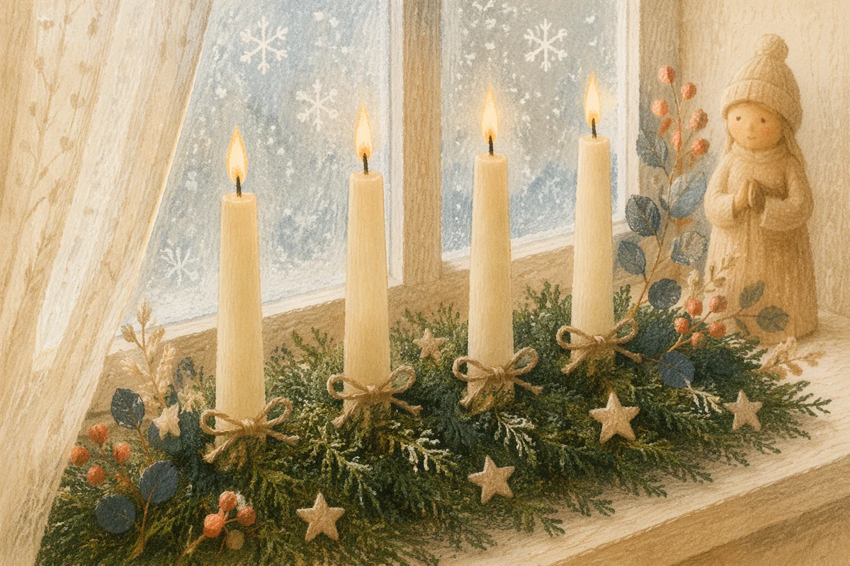 Advent Wreath with Four Lit Candles