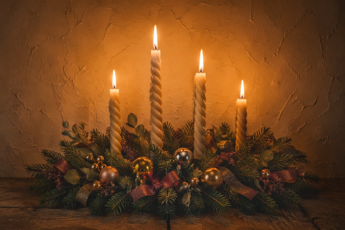 Advent Wreath with Four Lit Candles