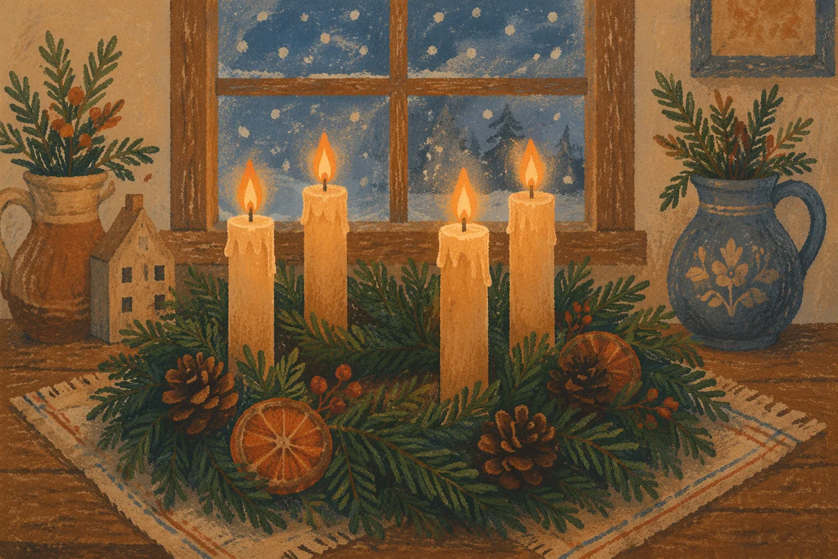 Advent Wreath with Four Lit Candles