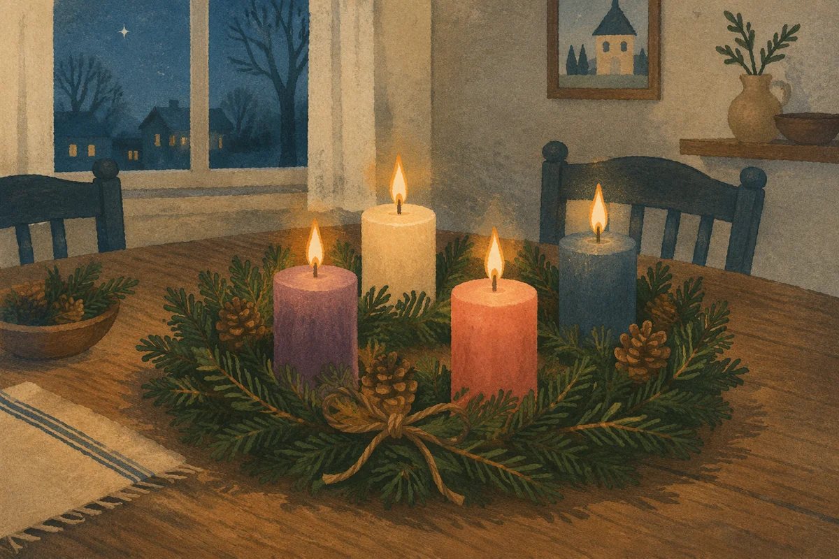 Advent Wreath With Four Lit Candles